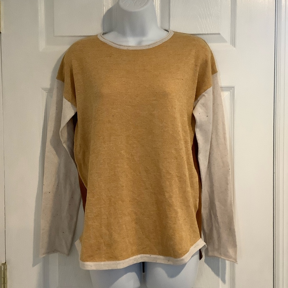SMARTWOOL Womens Wool Blend Yellow Neutral Oversized Colorblock Spring Sweater S